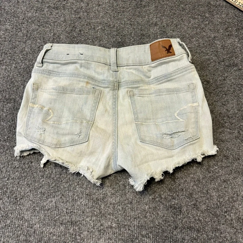 American Eagle Denim Shorts Womens Size 0 Light Wash Distressed Lace Festival